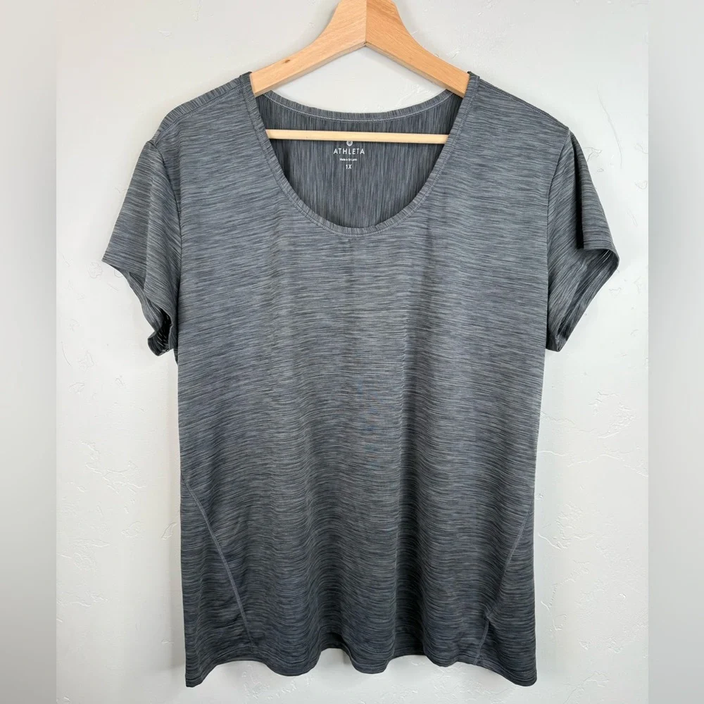 Athleta Shadow Stripe Chi Tee Gray Workout Athletic Short Sleeve Shirt 1X - Picture 2 of 9